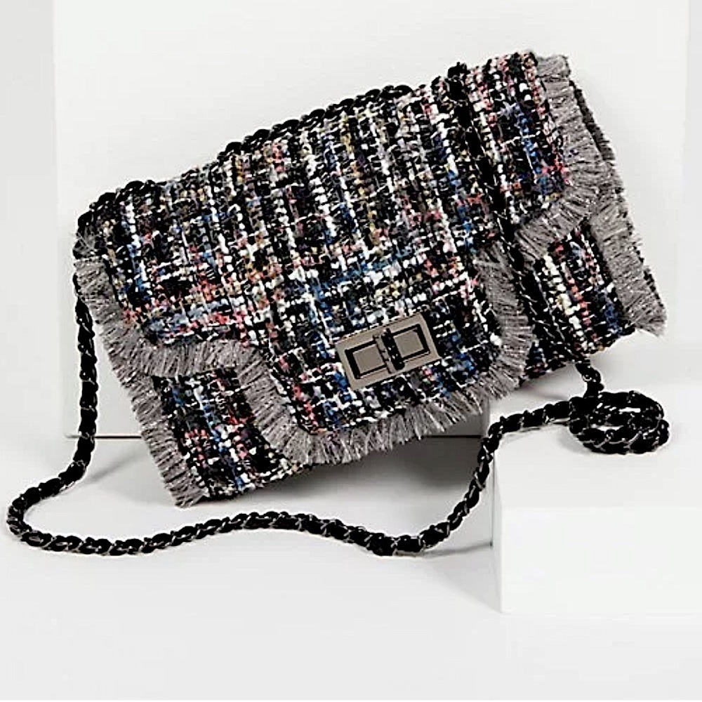 Cristina Sabatini tweed wool crossbody purse on chain